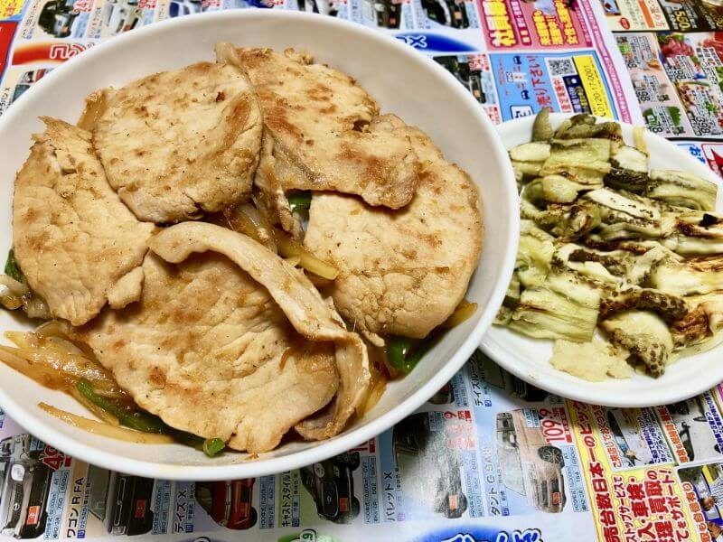 19.0918夕食-豚丼と焼き茄子