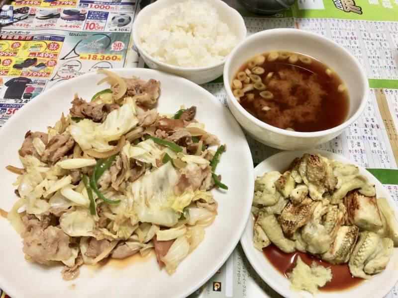 19.1125夕食-野菜炒めと焼きなす